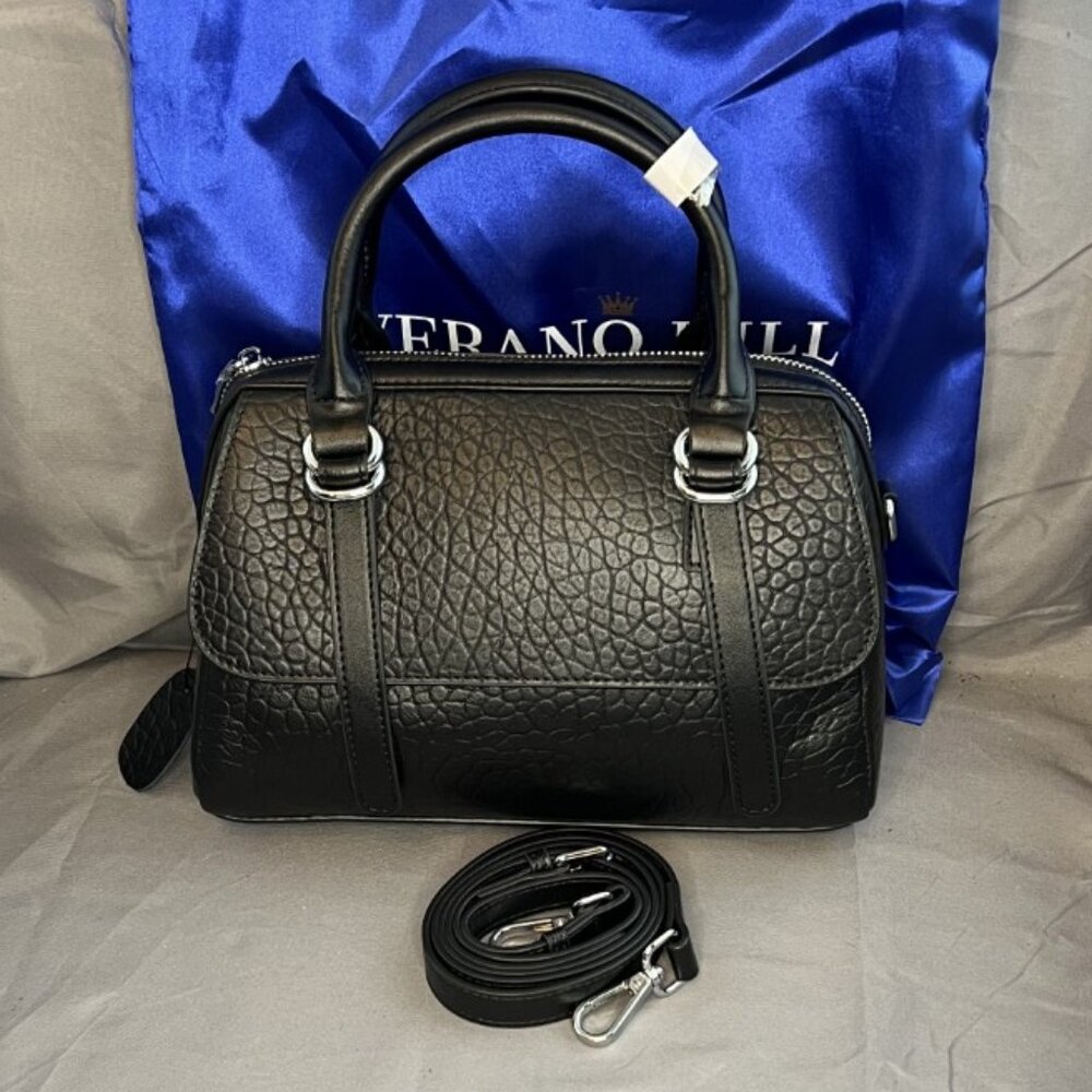 Black Leather Doctor's Satchel Bag, Optional Crossbody Strap, NWOT